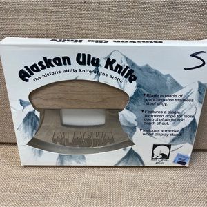 Alaskan Ula Knife wood Handle  Stainless Steel blade with wood Display Stand